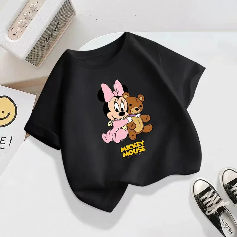 Disney Hipster Mickey Minnie Mickey Mouse T-shirt Kids Boys Girls Street Clothing Short sleeved kids T-shirt clothing top