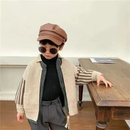 Spring Autumn Patchwork Fashion Stripe Kids Cardigan Harajuku Boy's Tops Loose Casual Outerwear Print Long Sleeve Girls Sweater