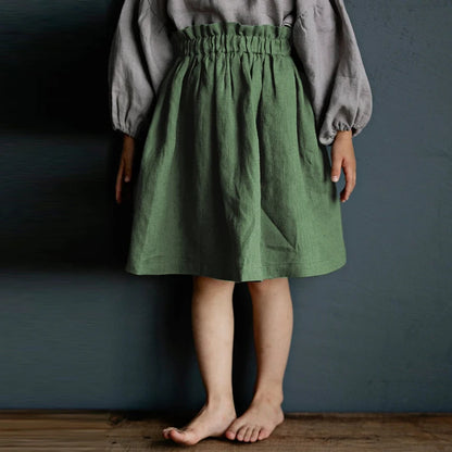 Girl's Cotton And Linen Midi Skirt Summer New Children's Casual Loose Elastic Waist Ruched Simple Skirt Baby Girl Skirts TZ228