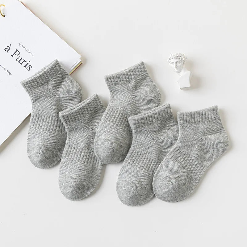 5 Pairs/Lot 2023 New Summer Children Socks Cotton Kids Teen Fashion Black White Gray For 1-12 Years Student Baby Girl Boy Socks