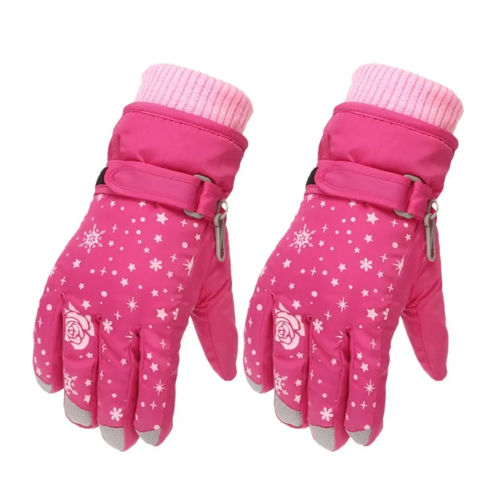 Girls Snow Snowboard Thicken Warm Waterproof Children Skiing Gloves Outdoor Sports Mittens Ski Kids Cycling Gloves 5-8Years