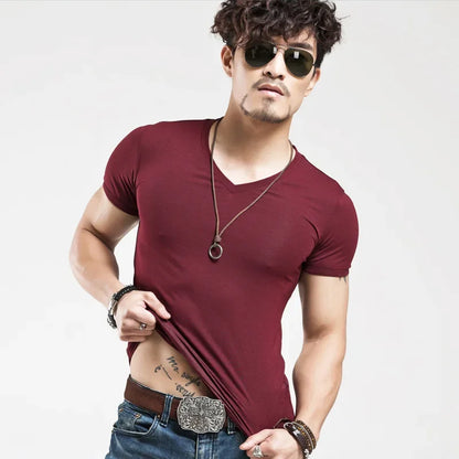 2024 Brand New Men T Shirt Tops V neck Short Sleeve Tees Men's Fashion Fitness Hot T-shirt For Male Free Shipping Size 5XL