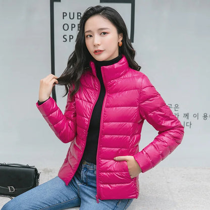 Women Spring Jacket Fashion Short Ultra Lightweight Packable Puffer Coats 15 Colors Female Down Warm Korean Slim Fit Parkas 5XL