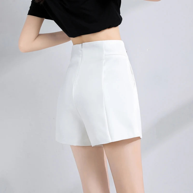 Suit Shorts Women High Waist A-line Shorts Spring Summer Casual Loose Wide Leg Chiffon Shorts Lady Black White