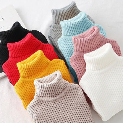 Fashion Baby Girls Winter Turtleneck Knitted Sweaters Clothes 2023 Autumn Children Boys Pullover Kids Knitwear Versatile