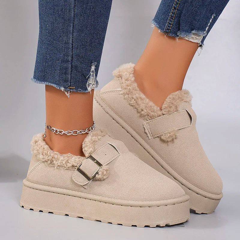 New Keep Warm Winter Ankle Boots Women 2024 Faux Suede Non-Slip Thicken Plush Snow Boots Woman Comfort Slip-On Soft Cotton Shoes