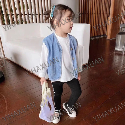 Spring Autumn Kids Denim Vest 1-8 Years Old Boys Girls Sleeveless Jacket Fashion Versatile Waistcoat Children Casual Outerwear