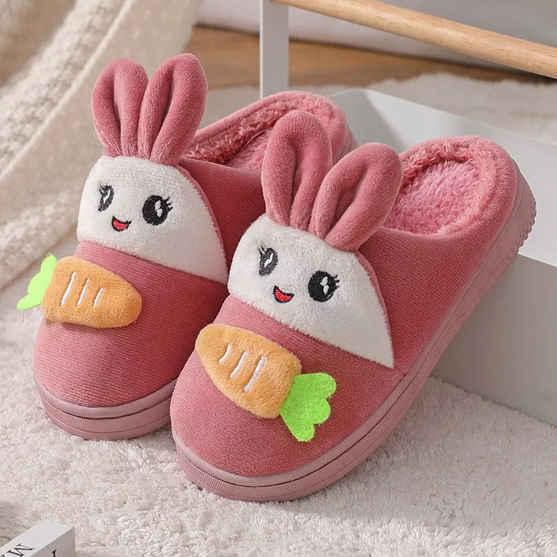 Winter Rabbit Slippers Kids Girls Boys Home Shoes Baby Fur Slides Cotton Indoor Warm Fluffy House Children Unicorn Slipper