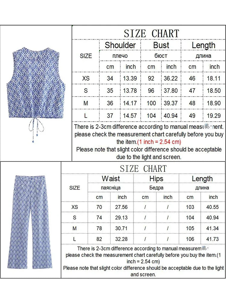 TFMLN Women Plaid Print Tops Pants Sets Fashion Summer Female O-Neck Sleeveless Drawstring Short Top+High Waist Long Trousers