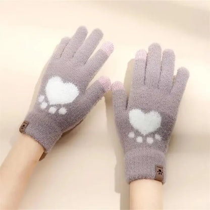 Winter Cat Paw Gloves Warm Mittens Fashion Mobile Phone Touchscreen Knitted Gloves Thick Women Soft Fluffy Full Fingers Gloves