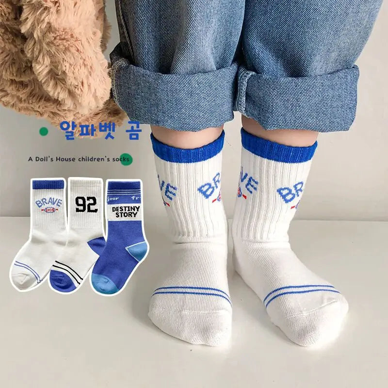 3 Pairs Kids Sock Boys Girls Fashion Letters Numbers Socks For Sneakers Cotton Socks Children 1-12T