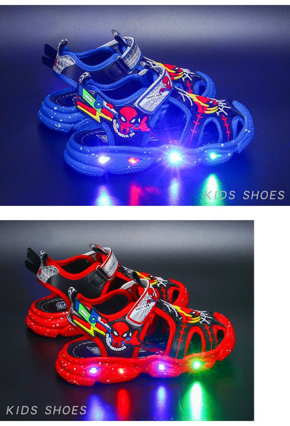 Disney LED Sport Sandals Summer Cartoon Spiderman Sandals for Boys Casual Beach Shoe Soft Sole Kids Shoes