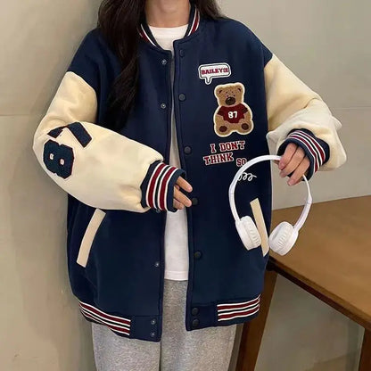 Deeptown Bomber Jacket Women Korean Streetwear Fashion Hip Hop Oversized Cute Baseball Jackets Autumn Winter Couple Coat Trend