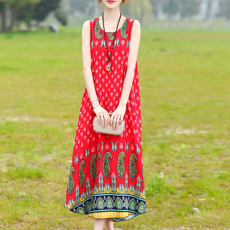 Hot 2024 New Fashion Floral Printed Summer Dress Vestidos Elegant Short Sleeve Slim O-Neck sleeveless Dresses For Women clothing