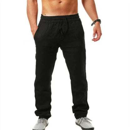 Pants Men Cotton Linen Trousers Joggers Casual Solid Elastic Waist Straight Loose Sports Running Pants Plus Size Men's Clothing