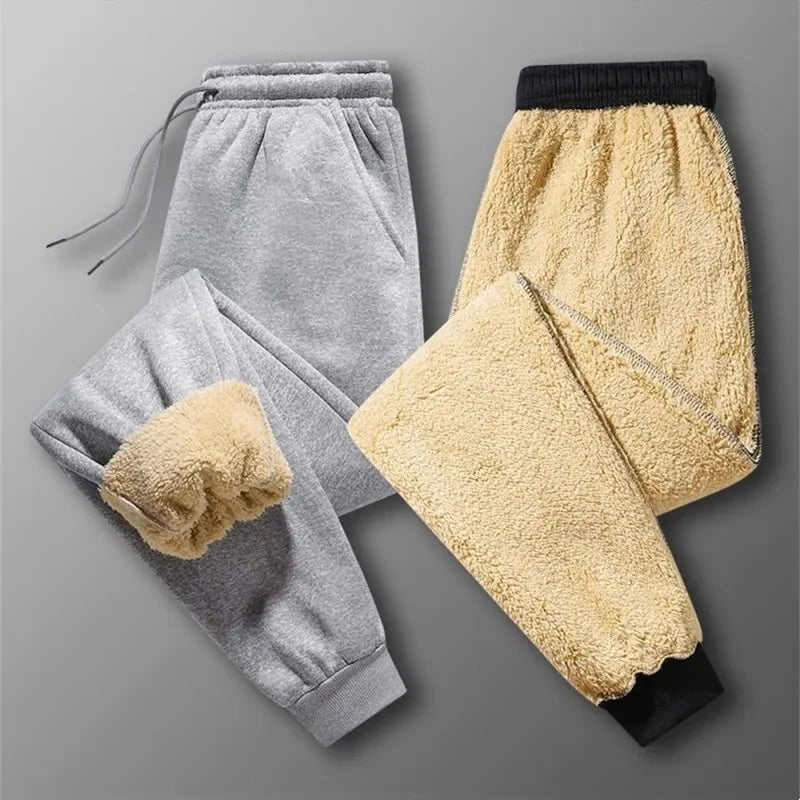 Winter Fleece Pants Thick Warm Thermal Trousers Men Fitness Drawstring Pants Jogging Sweatpants Gym Running Fitness Leggings