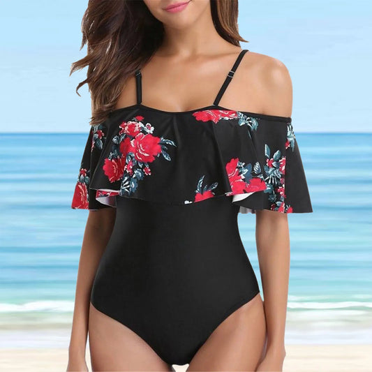 Sexy Sheer Bikini Swimwear Push-up Bathing Swimsuit Vintage Ruffle Monokini Off Printing Floral Bikini Bikini Woman Swimsuit