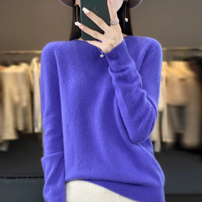 Women 100% Pure Merino Wool Knitted Sweater Autumn Winter Fashion O-Neck Pullover Seamless Jumper Tops Cashmere Warm Clothes