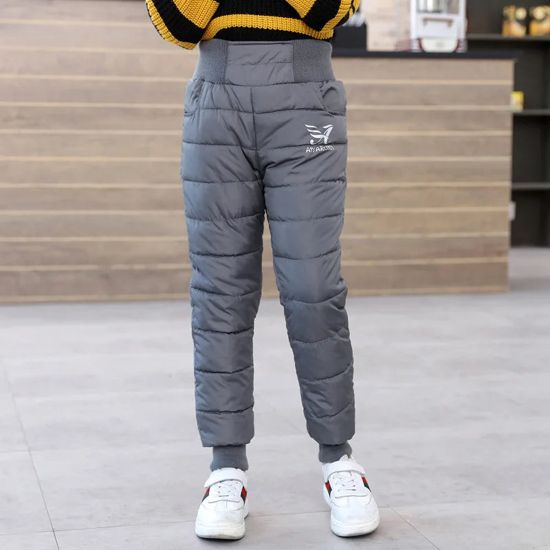 New Children's Down Cotton Pants Boys Padded Thickened Warm Trousers Winter Girls Fashion Casual Solid Color Sweatpants 3-12Y