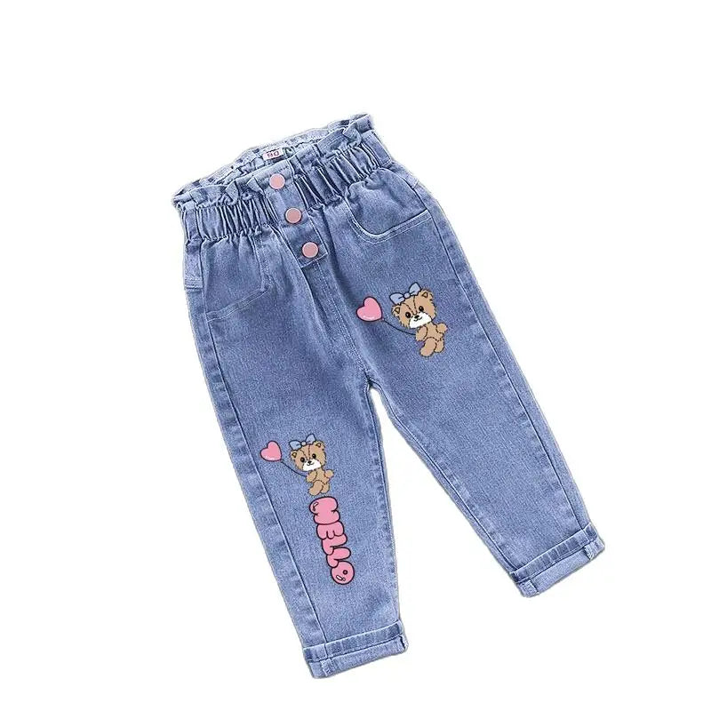 2023 new Boys girls Jeans printing Cartoon elastic forceGirl Jeans Spring Autumn Jeans Kid Casual Style Children Clothing2-7Y