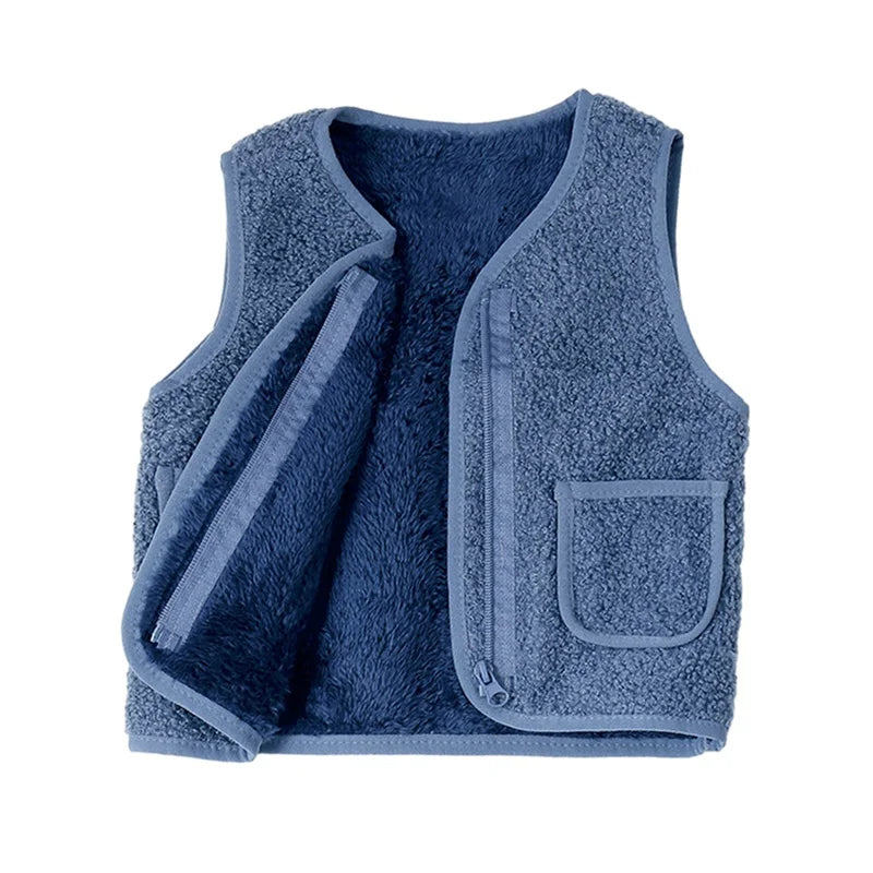 Winter Lambswool Children's Vest Waistcoat Baby Keep Warm Coat Autumn Winter Clothes Kids Boys Girls V Neck Solid Outerwear