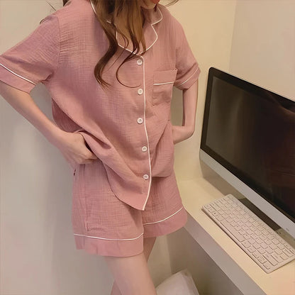 Summer Women's Pajamas Basic Solid Color Short Sleeve Shorts Pajama Set Can Wear Home Clothes Set Korean Style 2024 Spring