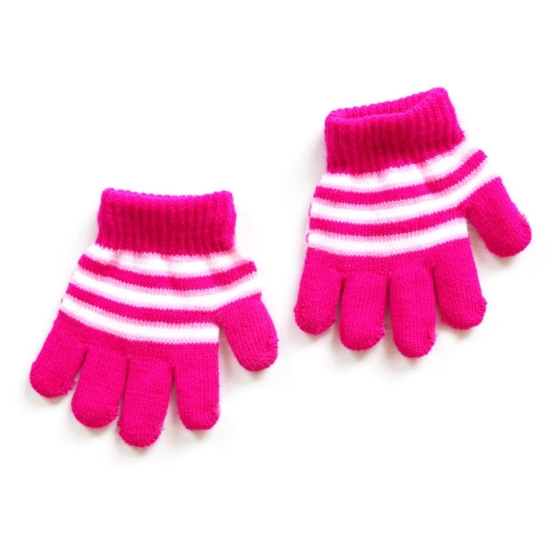 Baby Boys Girls Full Finger Gloves Winter Knitted Stripe Mitten Kids Outdoor Gloves for 1 2 3 4 5 Years Old Children Accessories