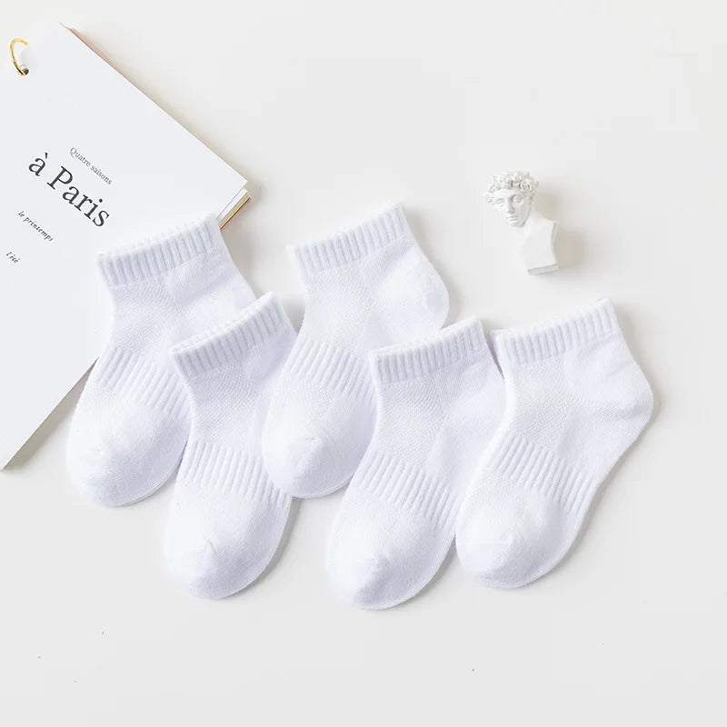 5 Pairs/Lot 2023 New Summer Children Socks Cotton Kids Teen Fashion Black White Gray For 1-12 Years Student Baby Girl Boy Socks