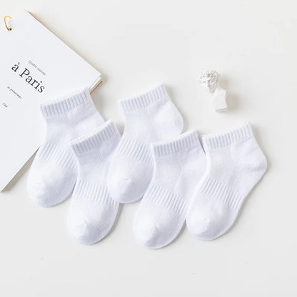 5 Pairs/Lot 2023 New Summer Children Socks Cotton Kids Teen Fashion Black White Gray For 1-12 Years Student Baby Girl Boy Socks