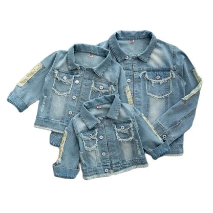 2023New Spring Autumn Kids Jacket Girls' sequined ripped beauty figure denim jacket Coats Girls Demin Outerwear Costume1-12Y