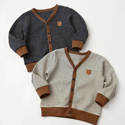 Children Knit Cardigan Spring Autumn Boys Sweaters V-neck Striped Kids Knitting Sweater Jacket BB180