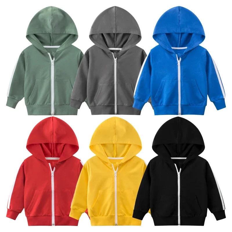 2024 Spring Autumn New Zipper Jackets for Boys Children's Hooded Coat Kids Clothes Cardigan Girls Stripe Long Sleeve Hoodie Tops