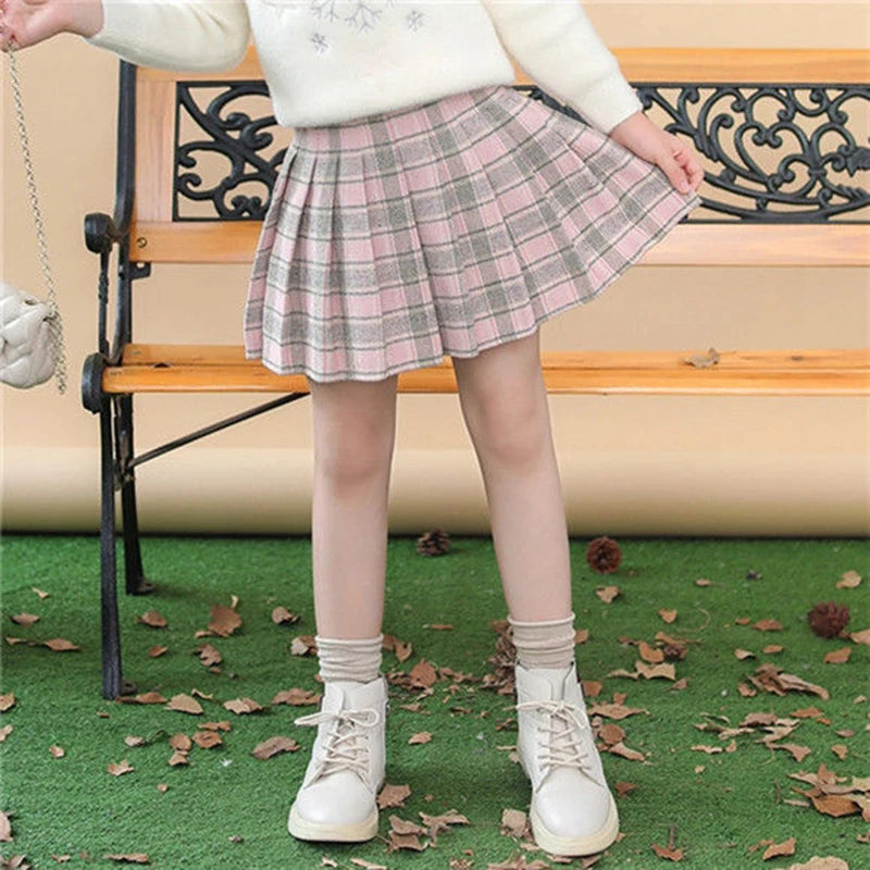 Girls Skirts spring Autumn Vintage Pleated Plaid Skirts School Teens Girl Spring Kids Skirt Children Clothing 2-14Yrs