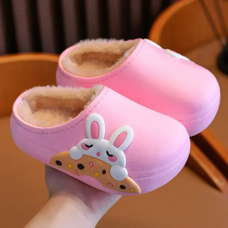 Winter Cartoon Children's Slippers Non-Slip Sole Cotton Shoes Boys Girls Waterproof Indoor Kids Shoes Plush Warm Home Slippers