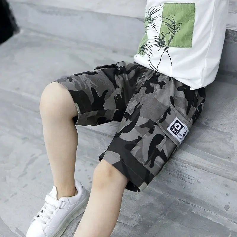 New Baby Boy Shorts Summer Boys Sports Camouflage Loose Shorts Elastic Waist Teen Trousers Children's Clothes 2-14 Years Old