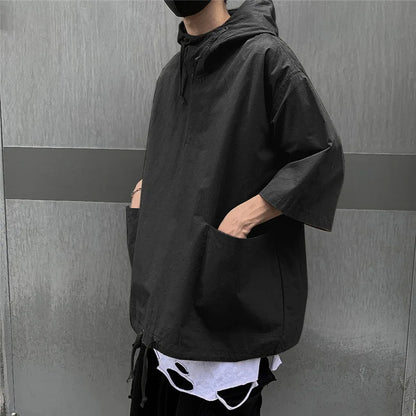 Summer Thin Section Hoodies Men's Solid Color Casual Couple Hooded Sweatshirt Men Streetwear Loose Hip Hop Short Sleeve Hoodie