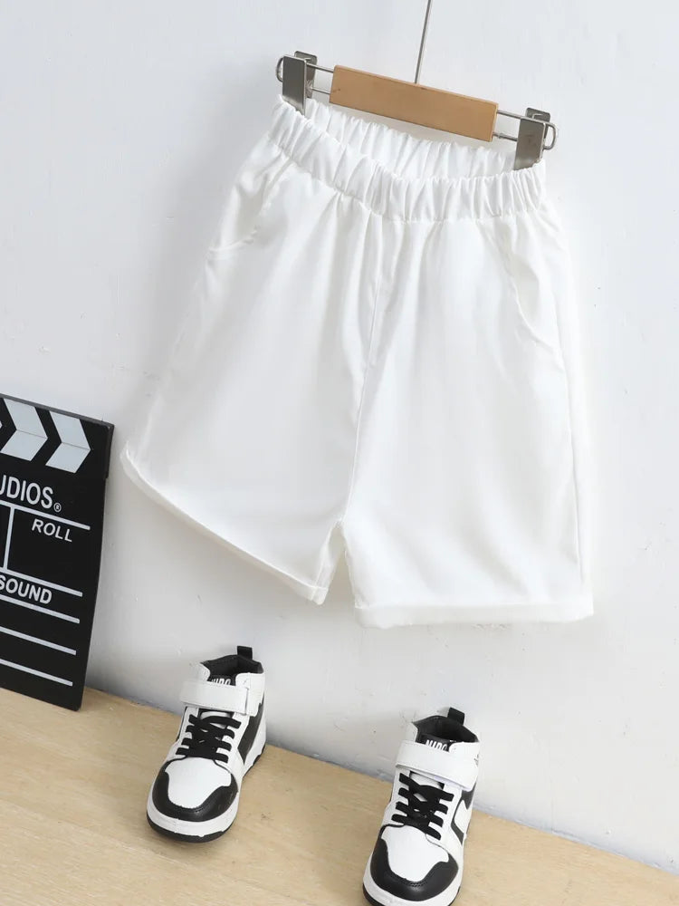 Boys2024 new fashion casual all-match summer simple white shorts