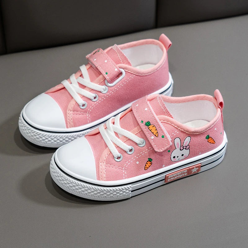 Kids Shoes Girl Sneakers Cute Cartoon Rabbit Flats Children Casual Sneakers 6 To 10 Years Canvas Sports Tennis Shoes for Girl