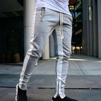 2024 New Sports Casual Pants Low Feet Zip Pocket Cotton Summer Pants Casual Men's Sports Pants Running Pants Splice Stripe Gym