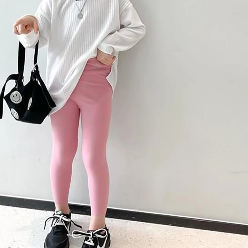 Autumn Solid Kid Leggings Girl Thin Tights Sweatpants 2+y Child Casual Ankle Length Pants Spring Toddler Skinny Cropped Trousers