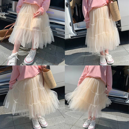 Girl Cake Skirt All-match Solid Color Elastic Waist Girls Summer Skirt