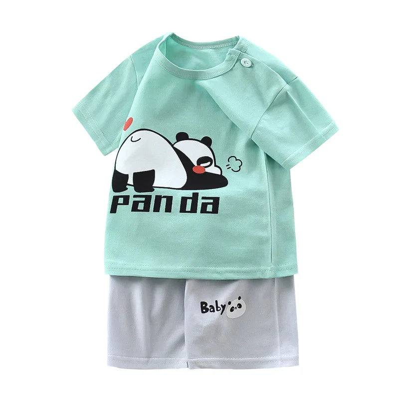 2023 Summer Infant Toddler Short Sleeves Shorts Set Baby Girls Boys Cotton Cartoon Pullover T-shirt+Shorts Two-piece Suit 0-6Y