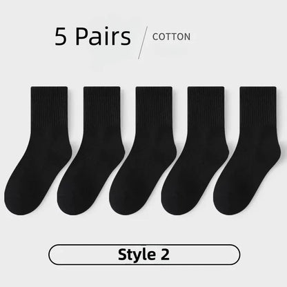 Horetong 5 Pairs Pure Cotton Soft Student Socks Breathable Absorbing Sweat Sport Socks Boys Girls Middle Tube Sock For 3-13 Year