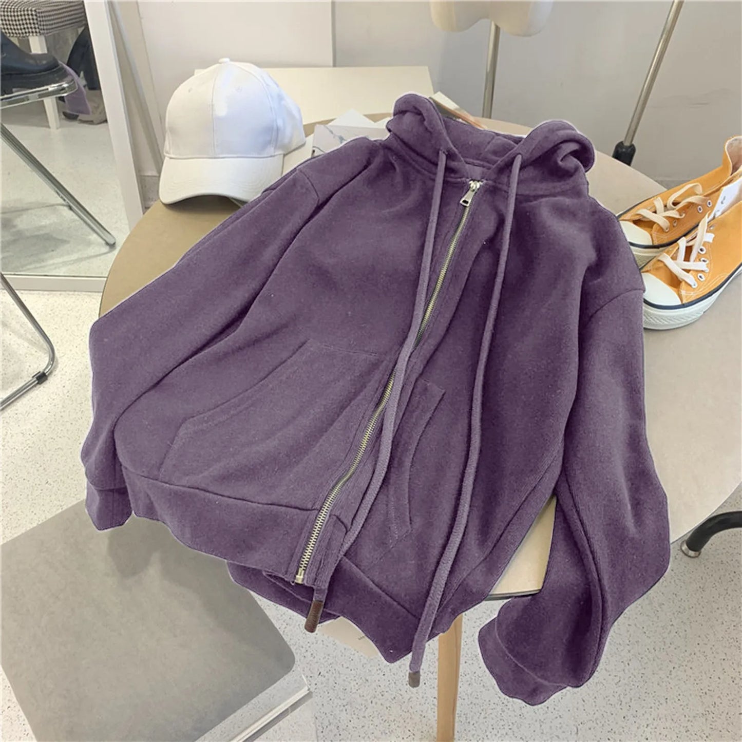 Y2k Zip Up Hoodies Long Sleeve Purple Oversized Jackets Hoodie Drawstring Harajuku Black Grunge Loose Sweatshirt