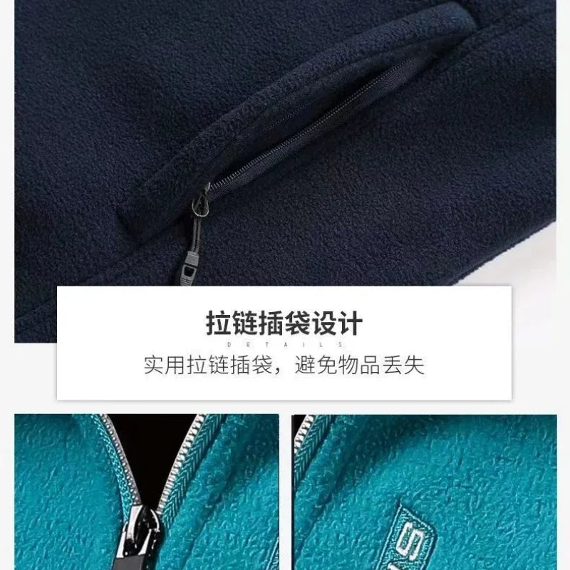 Women's Fleece Polar Coat Warm Thicken Plus Size Letter Printing Double-Sided Velvet Outerwear Coats Zipper Sports Sweatshirt