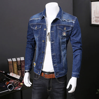 Men's Denim Jacket Student High Quality Denim Coat Autumn Spring Brand Solid Fashion New Arrivals Embroidered Clothes Male