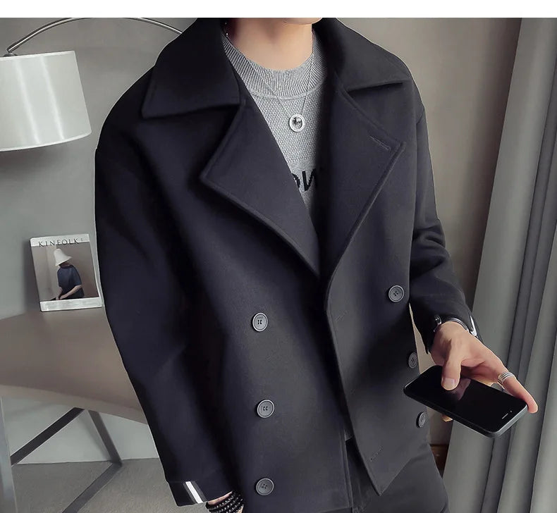 Autumn And Winter New Men's Trench Coat Jacket Casual Warm Wool Coat