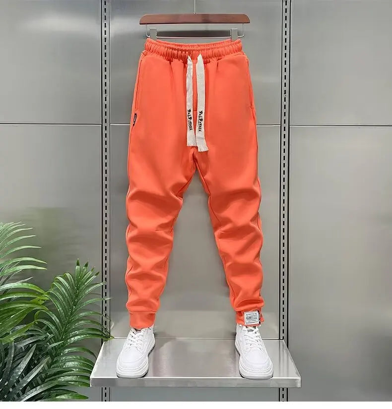 Autumn Men's orange Joggers Korean High Street Sports Trousers Cotton 9-Minute Sweatpants Fashionable Men's Clothing 2024