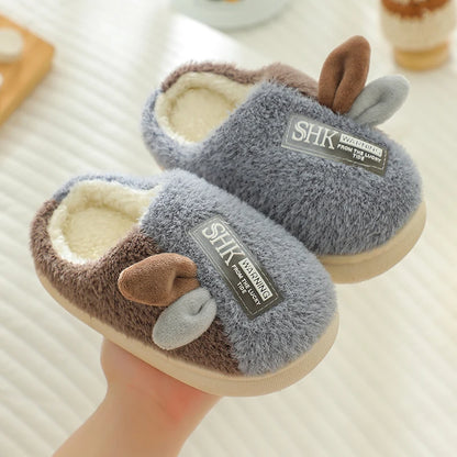 Children's cotton slippers parent-child shoes with thick velvet and soft sole  cartoon boy and girl children's woolen slippers