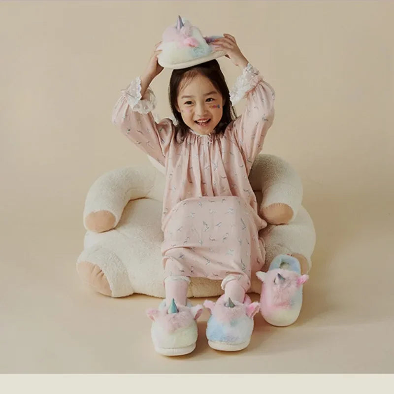 Autumn Winter Children Warm Indoor Cotton Slippers Girls Unicorn Cotton Slippers for Girls Kids Fashion Home Shoes Flat